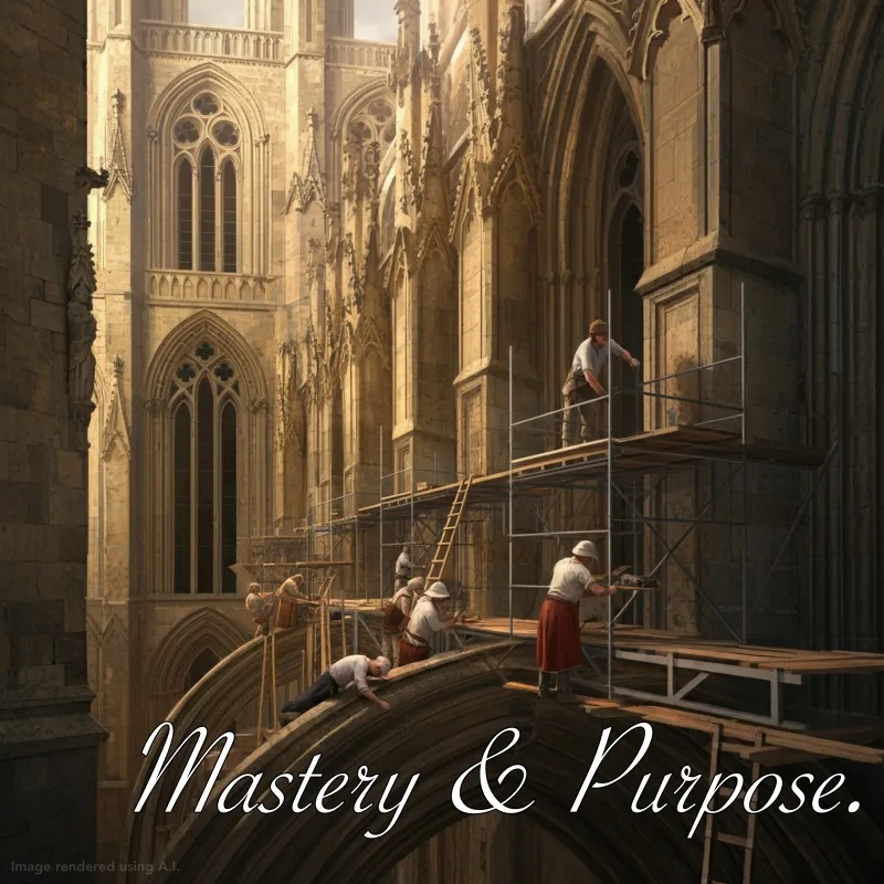 Mastery and purpose. People building a cathedral have purpose and mastery.